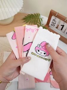 Anime Sanrio Melody Socks 5 PAIRS/SET Kid Girl Cute Cartoon Socks Kuromi Korean Calf Socks (Mid-Calf)