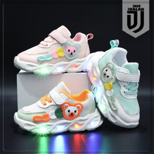 Sepatu Sneakers WORM Lampu LED & Sepatu Kets Tali Perekat untuk Anak Usia 1-6 Tahun