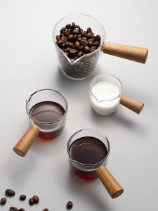 Milifeng Italian Espresso Coffee Cup Glass Small Milk Pot Wooden Handle Ounce Cup Coffee Liquid Measurement Cup Extraction Cup