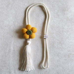 2PCS Sunflower Floral Curtain Tiebacks with Tassels Boho Cotton Rope Curtain Holders with Flower Charm