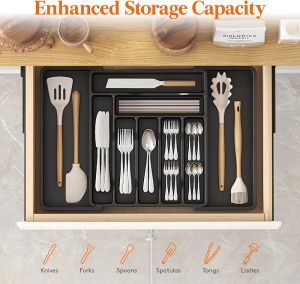 Silverware Organizer - Expandable Kitchen Drawer Organizer Adjustable Utensil Organizer Cutlery Drawer Organizer for Forks Knives Multipurpose Kitchen Organizers and Storage Solution