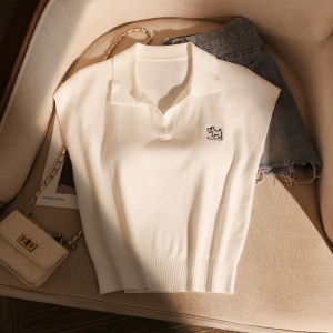 เสื้อกั๊กคอโปโลถักแขนสั้นทรงสลิมฟิตสำหรับผู้หญิง ฤดูร้อน 2025 ใหม่ เสื้อยืด แขนสั้น คอโปโล แขนสั้น แขนสั้น แขนสั้น