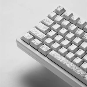 WOMIER ฝาครอบกุญแจเทคโนโลยีเซรามิกมังกรขาวปุ่มกด PBT  โปรไฟล์เชอร์รี่ใหม่139ดอกสำหรับคีย์แคปแป้นพิมพ์ช่างนักเล่นเกม Mx เชอร์รี่