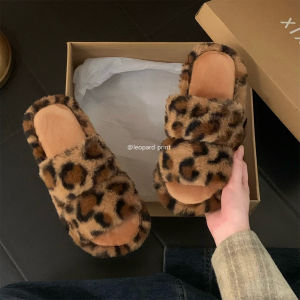 XIXITIAO | Thin Stripes Elegant Leopard Crossed Cotton Slippers Anti-slip