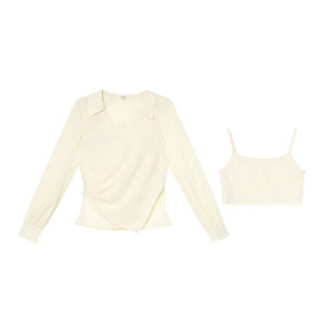 NIHAOKANONG | Áo Blouse Mùa Hè Ngắn Hai Mảnh Thiết Kế Giao Nhau