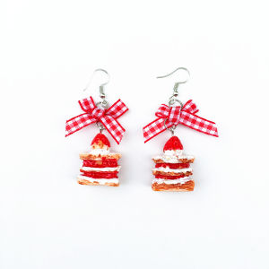 Cute Christmas Strawberry Cake Ear Cuff Retro Japanese Style Plaid Bow Knot Squirrel Fur Ball Earrings Fashionable Jewelry