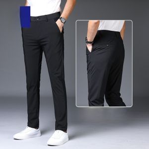 ROMON | Romon Mens Casual Slim Fit Long Pants Summer Lightweight Straight Leg High Elasticity Ice Silk Quick Dry Sport Suit Trousers
