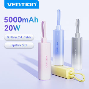 Vention 5000mAh Power Bank Lipstick Size PD 20W Fast Charging Integrated USB C and Lightning Cables for iPhone 16 15 14 pro max Samsung S24 Ultra S23 Xiaomi 14 Pro iPad Watch Portable Powerbank