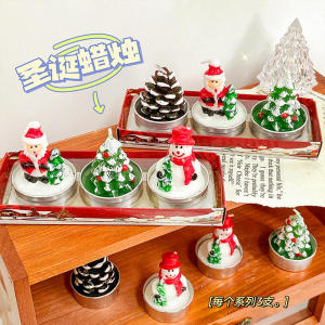 3 Pieces Set Christmas Tree Santa Claus Tealight Candles Decorative Candles for Christmas Home Decoration Xmas Gifts Scented Candles