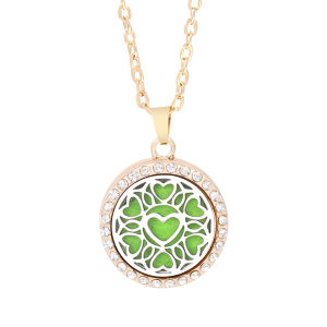 New Golden Stainless Steel Tree of Life Aromatherapy Necklace Essential Oil Diffuser Rhinestones Perfume Pendant Locket Jewelry