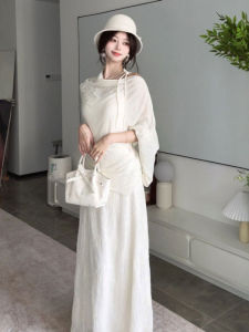 CHANGTONG | Elegant Youthful Two-Piece Dress Set Knit Shawl and Strap Dress