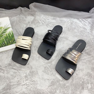 Korean Style Flat Bottom Woven Soft Leather Sandals Casual Holiday Slippers Womens Roman Style Slip-On Summer Thong Shoes