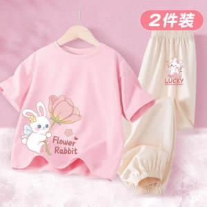 Girl Suit Summer 2024 New Arrival Pure Cotton Kids Short-Sleeved Summer Clothes Girl Fashionable Sports Clothes Babies Trousers