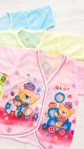 (1 LUSIN / 12 PCS) BAJU BAYI LENGAN PENDEK KANCING DEPAN NEW BORN WARNA