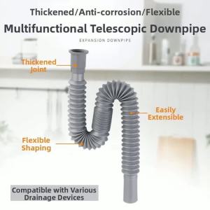 Ống Thoát Nước Mềm Dẻo Có Thể Kéo Dài 80-90cm Với Đầu Nối Tiêu Chuẩn Gioăng Kín Khí Chống Mùi Đường Kính Trong 26mm Dùng Cho Chậu Rửa Chất Liệu PP+PVC
