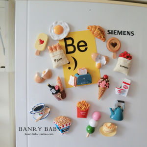 Adorable Decorative Fridge Magnet Food Simulation Bread Coffee Iron Filing Absorption Magnetic Stick Cute Message Board
