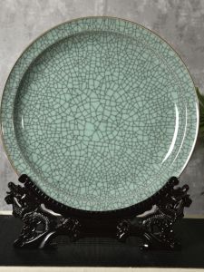 New Chinese Style Ceramic Craft Rongqiu Blue Porcelain Ge Kiln Ice Crack Pattern Wall Plaque Entrance Living Room Decoration Moving Gift