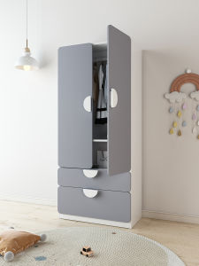 Comparable Bear Solid Wood Kids Wardrobe Simple For Home Bedroom Sliding Door Bookshelf Combination Little Closet Custom Storage Cabinet