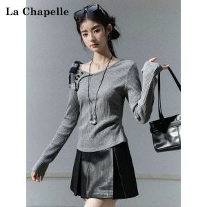 La Chapelle | Off-shoulder Ruffled Asymmetrical Design Sweater Short Top