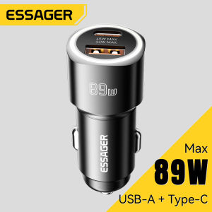 Essager PD 89W Car Charger USB Type-C Dual-Port Fast Charging Compatible with Multiple Charging Protocols Safety Protections