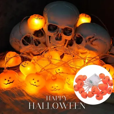 Outdoor Indoor Halloween Glow Pumpkin Lantern String Lights 3D Shape 10/20 LED Battery Operated For Home Holiday Party Decor