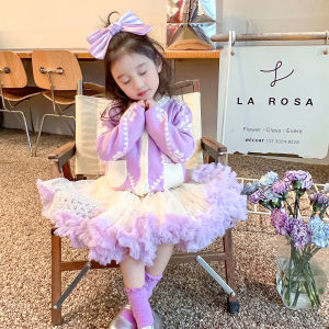 Spring 2023 Fashionable Girls Half Skirt Baby Sweet Mesh Puffy Skirt Princess Style Pure Color Cake Skirt Childrens Clothing