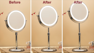 MY Local Shipment 8" Desktop LED Makeup Mirror 5 Times Magnification Fill Light Makeup Mirror 3 Color Lighting Lighted Makeup Mirror Flat Magnifying Double Sided Mirror