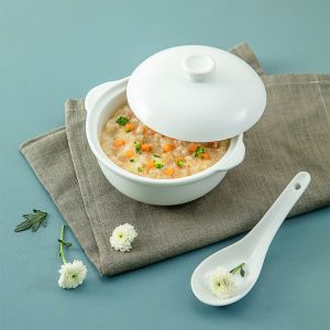 Bát 2 tai có nắp đựng súp chưng đồ ăn dặm size 5 inch tặng kèm thìa sứ cao cấp