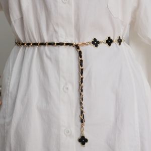 Women Waist Chain Luxury Designer Elegant Two-Sided Flower Metal Waistband Thin Waist Chain Fashion Dress Belt Decoration