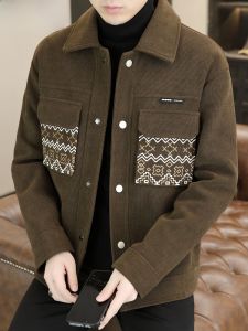 HENGYUANXIANG | Casual Mens Woolen Jacket Coat Turn-down Collar Button Decorated Fashionable Autumn Winter Thickened Outerwear For Youth