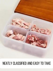 4 in 1 กล่องเก็บอาหารแบบแยกช่อง / กล่องจัดระเบียบอาหารในตู้เย็นขนาดใหญ่ / กล่องบรรจุเนื้อสัตว์แช่แข็งพร้อมฝาปิด / กล่องเก็บรักษาความสดของเนื้อสัตว์ ผลไม้ และผัก / กล่องจัดระเบียบอาหารในตู้เย็นแบบแยกช่อง