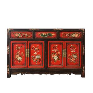 New Chinese Style Entrance Cabinet Sideboard Solid Wood Vintage Painted Foyer Hallway Antique Finish Hand-Painted Chinese Style Shoe Cabinet