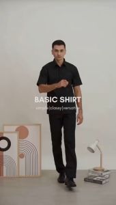 BOSS Kemeja Polos Pria Lengan Pendek Regular Fit Hitam
