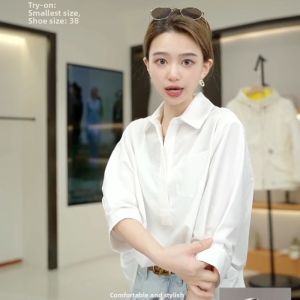 Design Irregular Collar Age-Reducing White Shirt Female