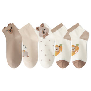 Pure Cotton Short Socks for Women Spring Autumn Cartoon Print Student Korean Style Popular Internet Famous Breathable Sweat Absorbent