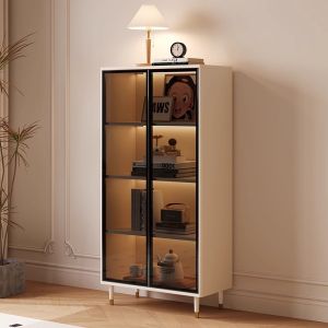 Glass-Doored Slim Storage Cabinet