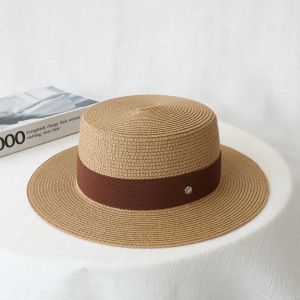 สไตล์ฝรั่งเศส แบน เสื้อท่อนบน หมวกฟางผู้ชาย ฤดูร้อน ขนาดใหญ่หัวแบน Brim อังกฤษ Retro Sun Protection วันหยุดท่องเที่ยว