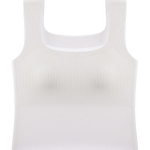 MiiOW | เสื้อกั๊กคอวีสีขาวสำหรับผู้หญิง ทรงเข้ารูป ฤดูร้อน 2025 เสื้อชั้นใน เสื้อชั้นนอก แขนกุด คอเหลี่ยม ผ้าไนลอนผสมยางยืด