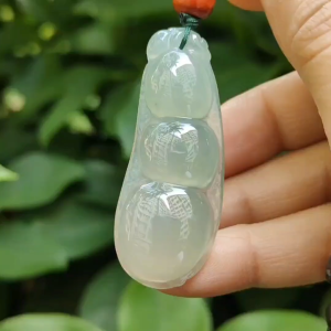 Premium Quality Icy Translucent Green Hue crafted as French Bean Natural Type A Jadeite Jade as Pendant certificate weighs 12.37 grams measurement 49.9 * 20 * 7.6 mm (pendant297)