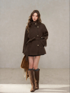 YIKEXIAOYEMEI | Áo Khoác Tweed Màu Nâu Đẹp Duyên Dáng Phong Cách Hepburn