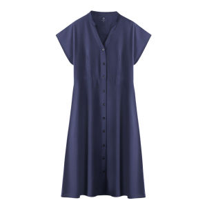 French Style Chiffon Dress Women Summer New Loose V-neck Batwing Sleeve Midi Skirt High Waist Single Button Pure Color OL Style