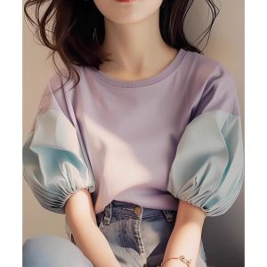 Fashion Colorblock Stylish Short Sleeve T-shirt Summer New Arrival Casual Versatile Slimming Bottoming Shirt Pullover Tops Women