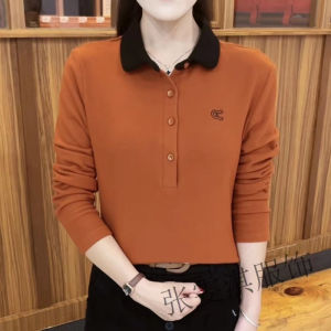 QIAOXIZI | Slimming Long Sleeve Polo Shirt for Plus Size Women