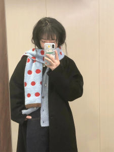 Double-Sided Polka Dot Scarf Womens Warm Faux Fur Neck Warmer Autumn Photography Prop Winter Fashion Accessory