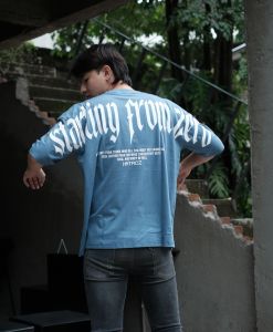 Kaos oversize pria starting from zero blue denim huntercutz