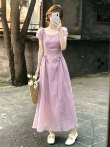 LIRUSHAN | Purple Short Sleeve Summer Long Dress