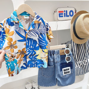 เด็กผ้าฝ้ายเสื้อสบายๆสไตล์ฤดูร้อน Flip COLLAR Beach แขนสั้นบางการ์ตูนภาพเคลื่อนไหวรูปแบบสําหรับชาย