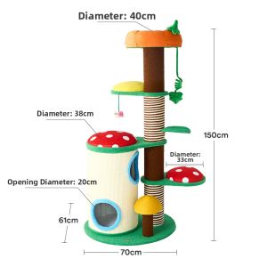 zeze | Space-saving All-seasons Mushroom House Cat Tree Climbing Frame