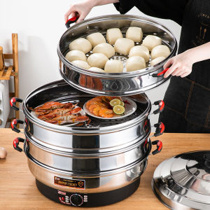 Large Capacity Three-Layer Stainless Steel Electric Steamer Pot for Home Use Multi-Function Steaming Dumplings Kitchen Appliance