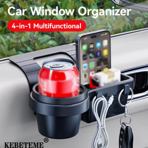 KEBETEME Car Cup Stand Phone Holder Mount Tray Side Door Window Storage Barrel Pocket Hanging Storage Rack with Auto Interior Accessories